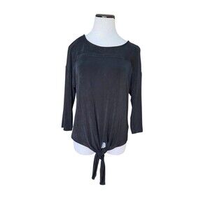 Chicos Travelers tie Front Top Size 2 XL Black Slinky Stretch Minimalist Capsule